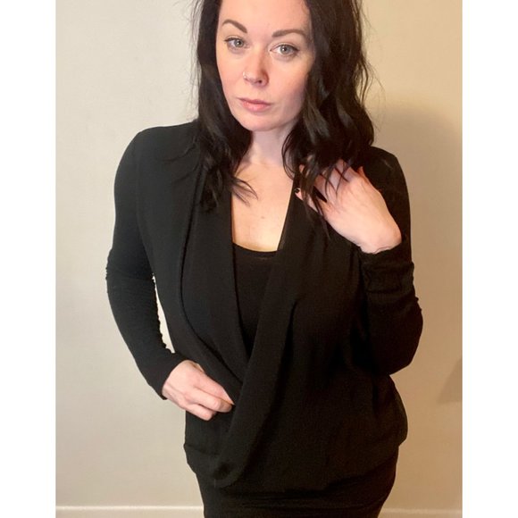 Black Pullover Top w/ Sheer Long Sleeves - Picture 2 of 2